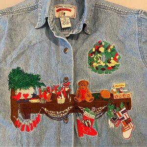 Red Ridge Mountain Outfitters vintage cottonholiday denim button down shirt sz S